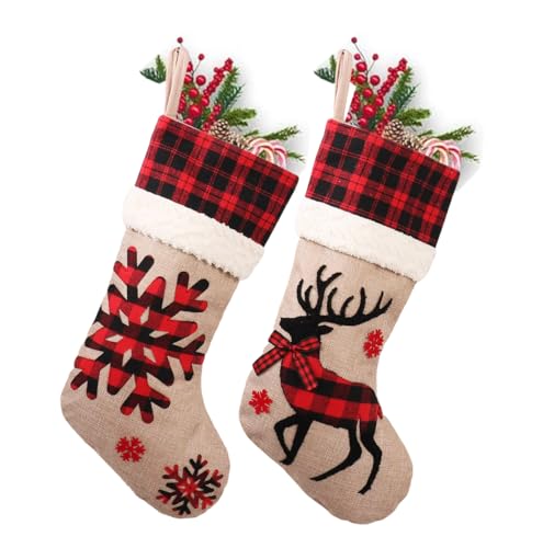Large Christmas Stockings with Reindeer Snowflake Cat Dog Pattern, 4 Pack 18