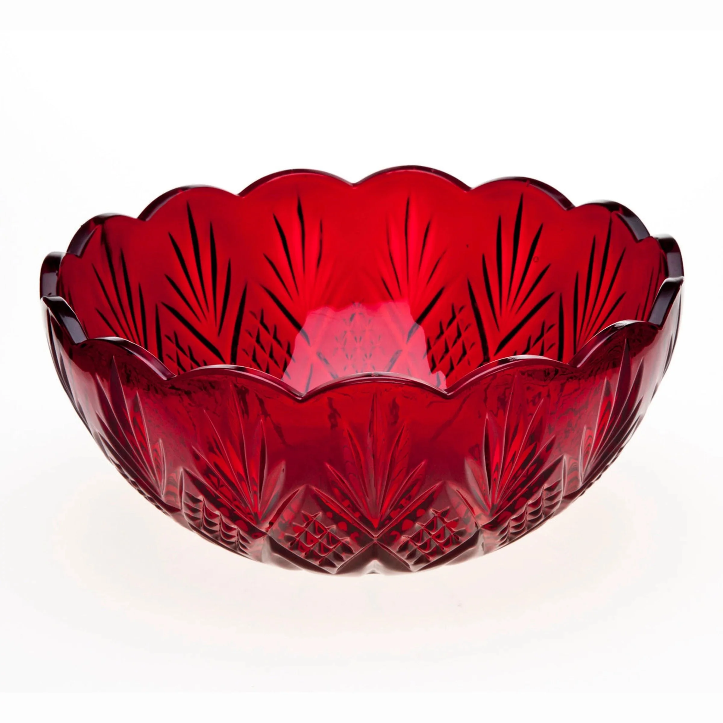 Dublin Crystal Red Scalloped Serving Bowl