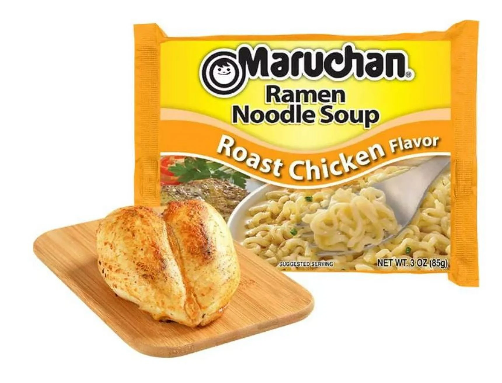 Maruchan Roast Chicken Noodles, 3 oz Packaged Soup, Quantity of 24