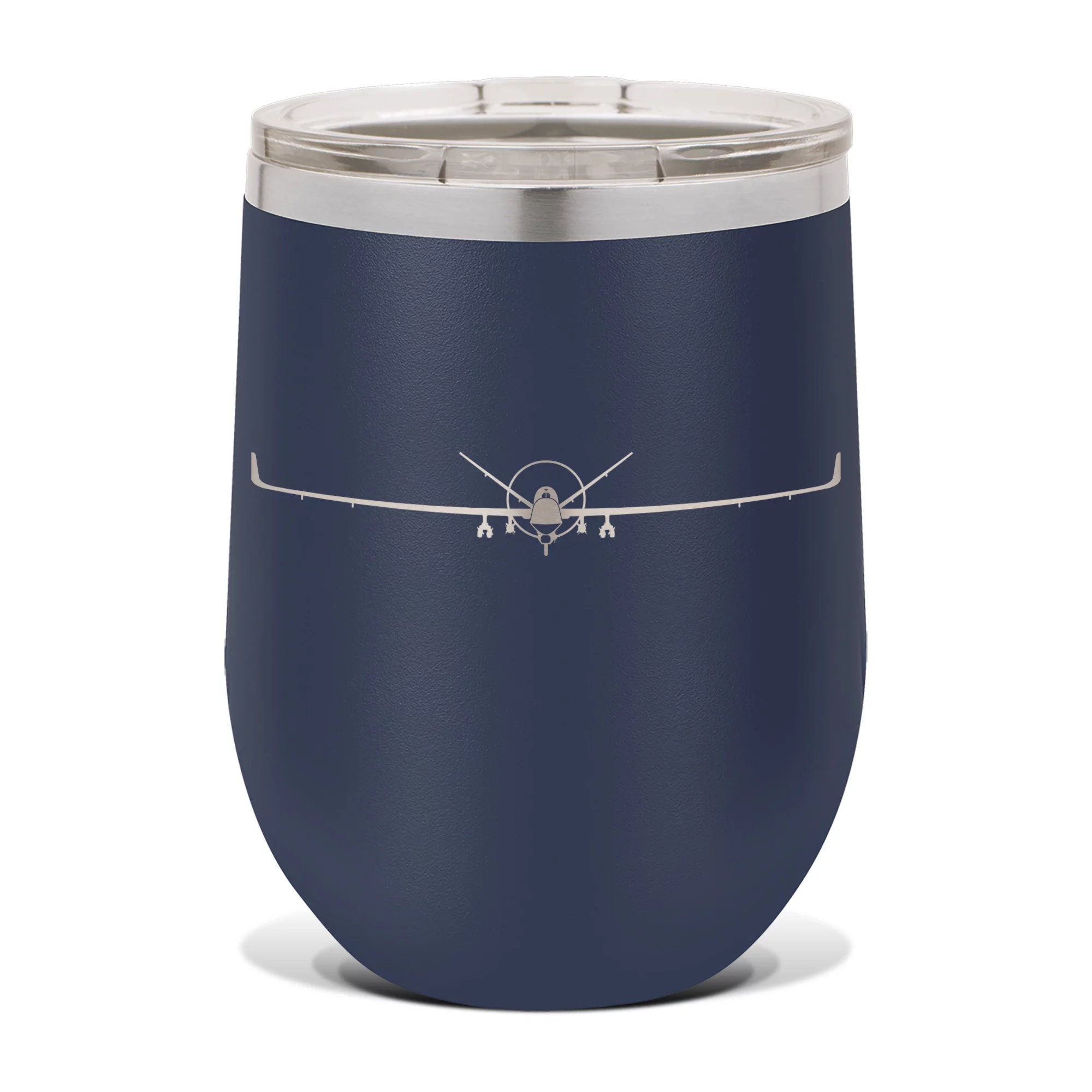 MQ-9B SkyGuardian Wine Tumbler 12 oz - Laser Engraved - Polar Camel - Stainess Steel - Vacuum Insulated - Double Walled - Wine Glass - Stemless - Drinkware Clear Lid - mq-9 mq9 drone uav - Navy