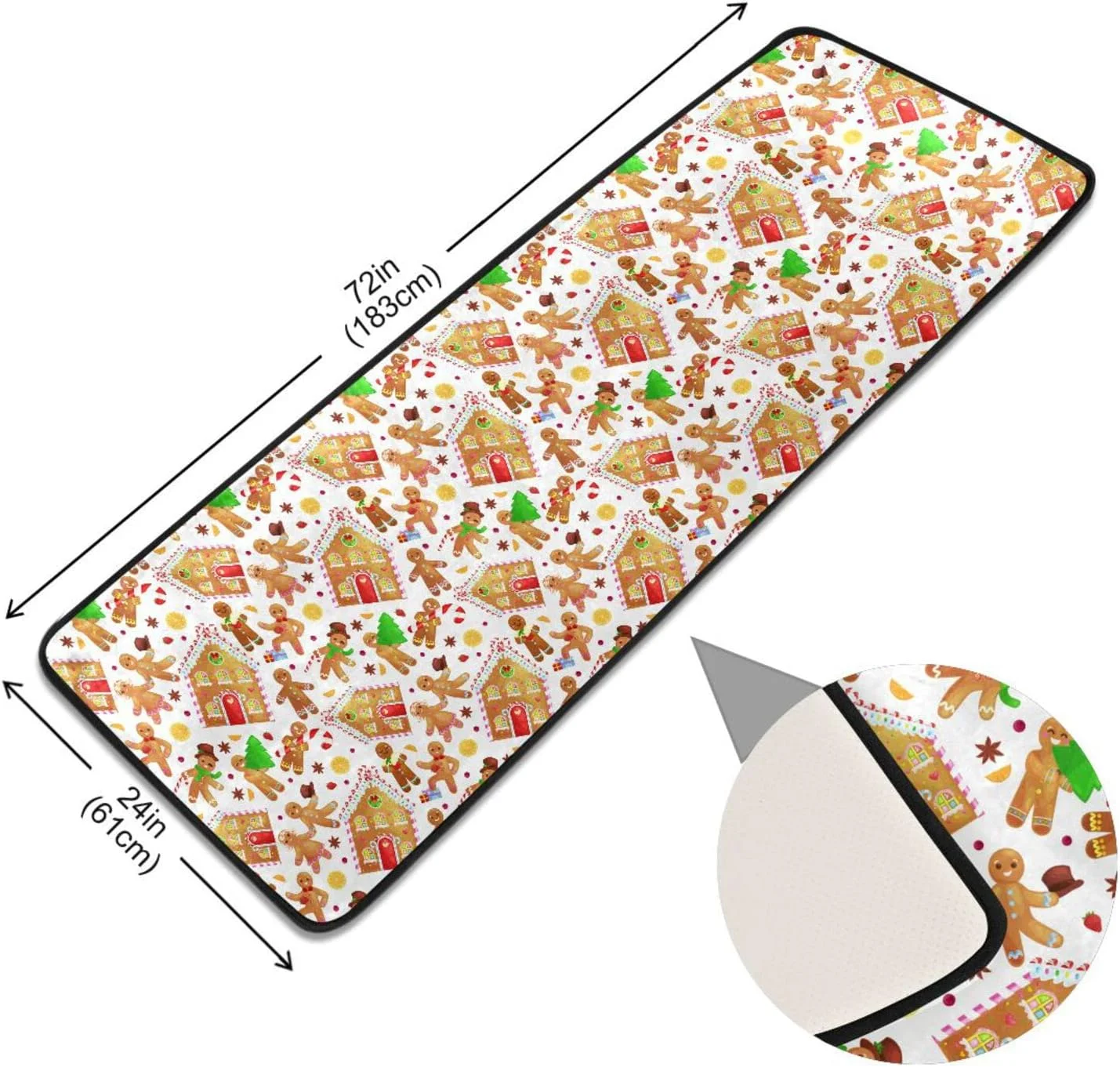 Christmas Cookies Man Girl Hallway Runner Rug 2'x6' Kitchen Rug with Rubber Backing Gingerbread House Lemon Spices Non Slip Entryway RugWashable Soft Area Rug for Hallway Bedroom Kitchen Decor