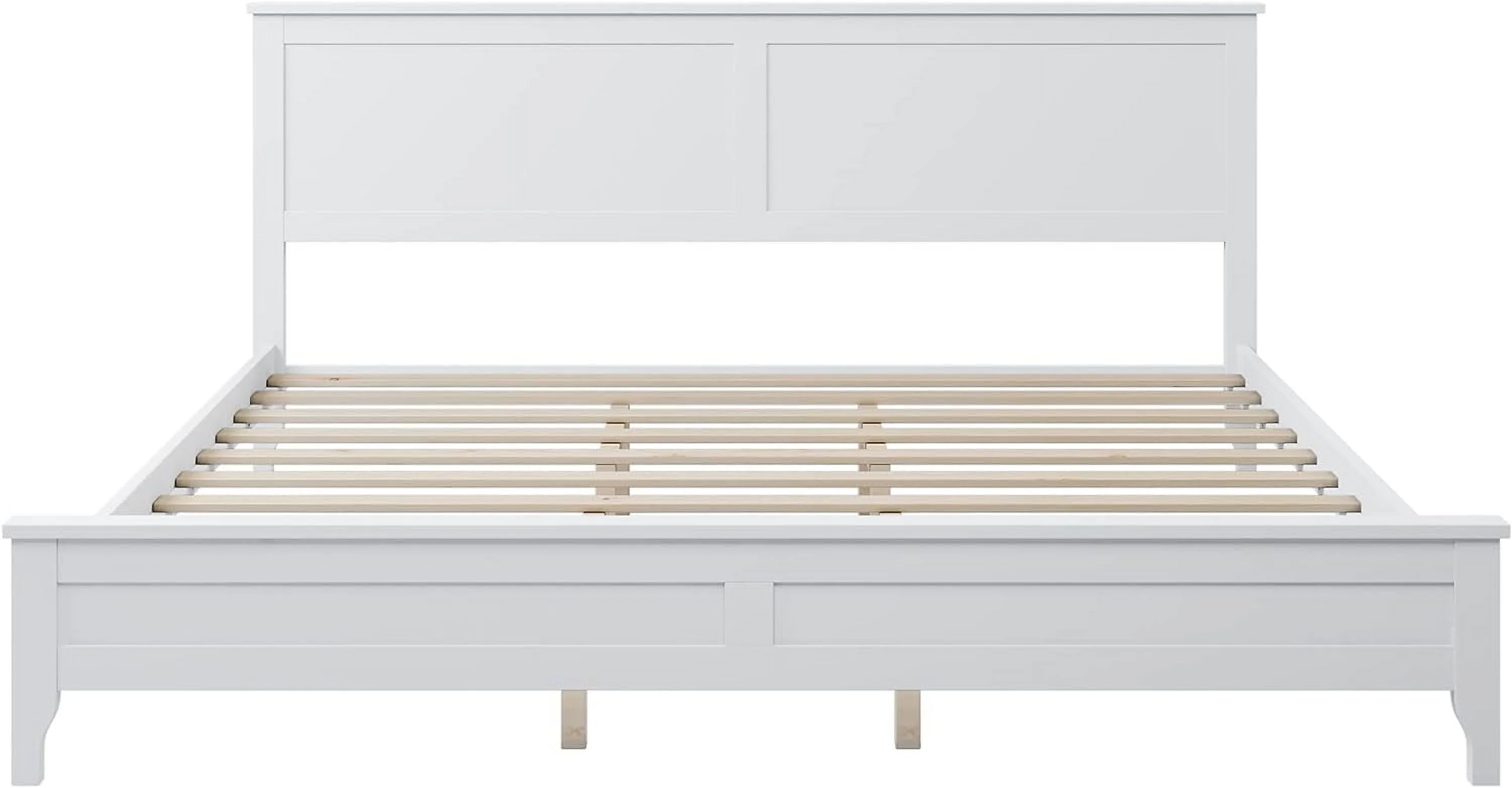 Kig Size Platform Bed Frame With Headboard/Solid Wood Foudatio With Wood Slat Support/o Box Sprig eeded/Easy Assembly, Rustic Pie (Kig, White)