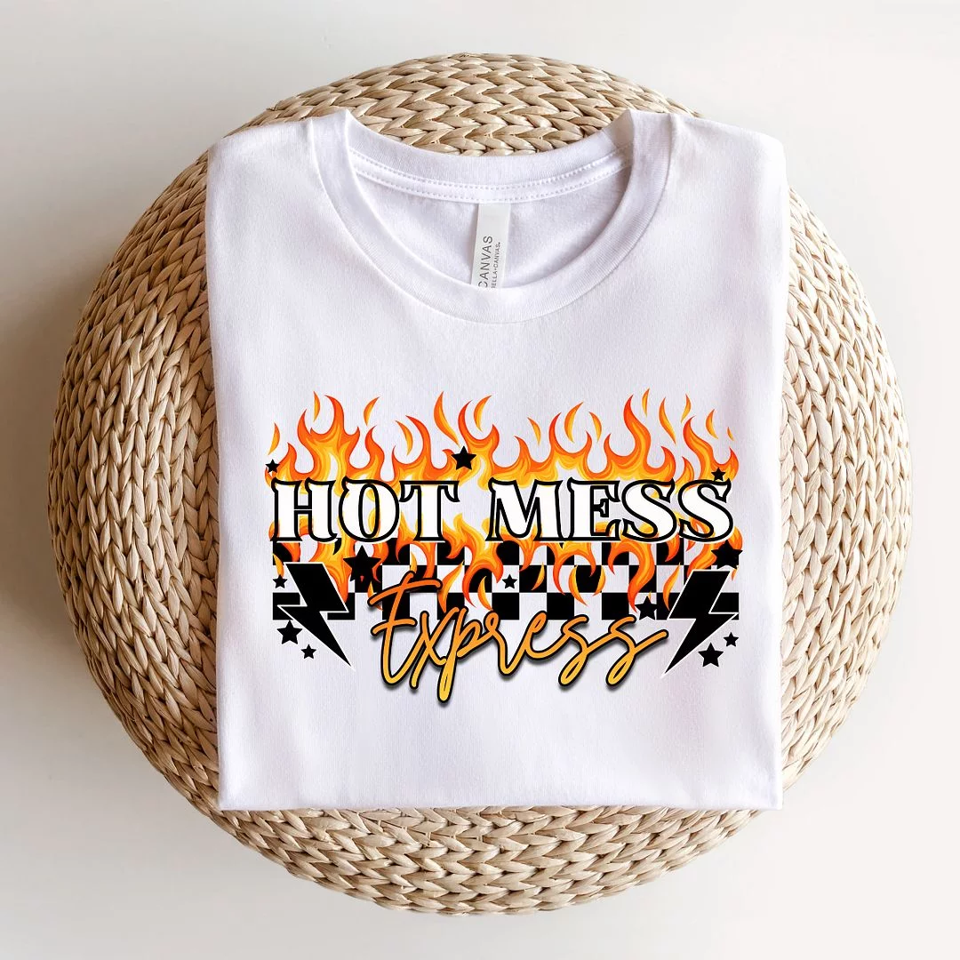 Simply Sage Market Checkered Hot Mess Express Short Sleeve Graphic Tee