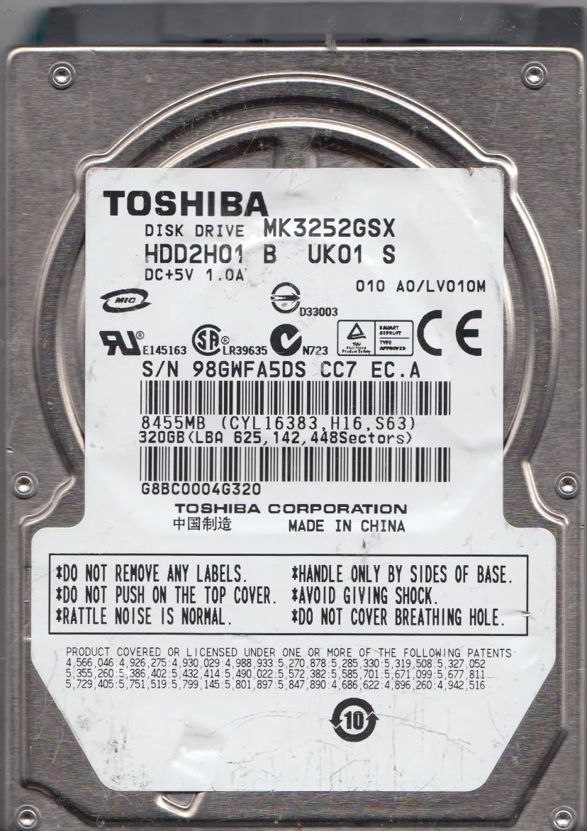 MK3252GSX, A0/LV010M, HDD2H01 B UK01 S, Toshiba 320GB SATA 2.5 Hard Drive