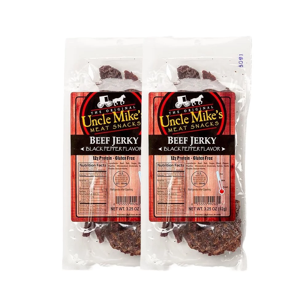 Uncle Mike's Beef Jerky Snacks - Gluten Free, 2 Bags, Tasty Black Pepper Flavor