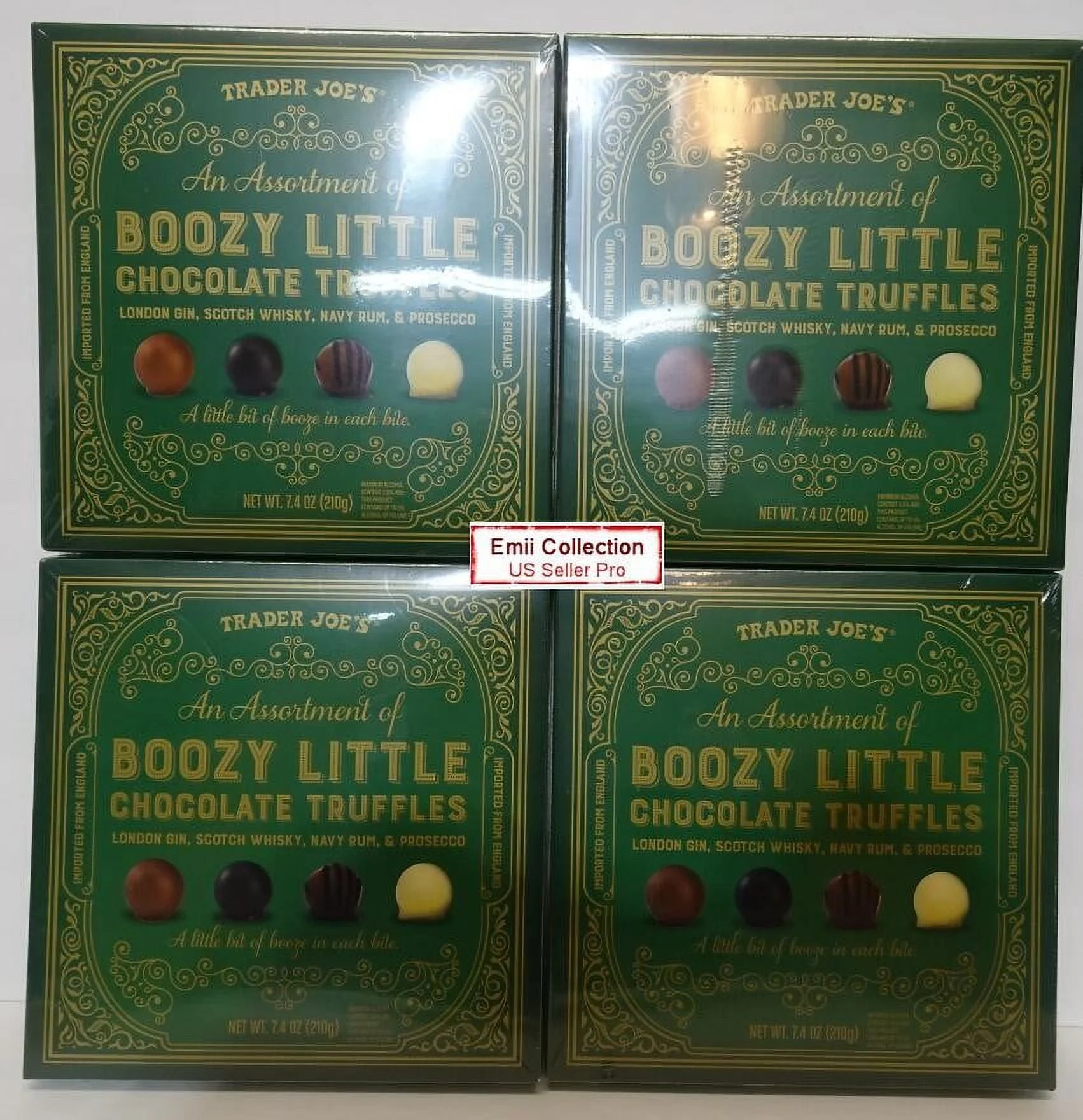 Trader Joe's An Assortment of BOOZY LITTLE Chocolate Truffles 7.4oz 210g (4 Boxes)