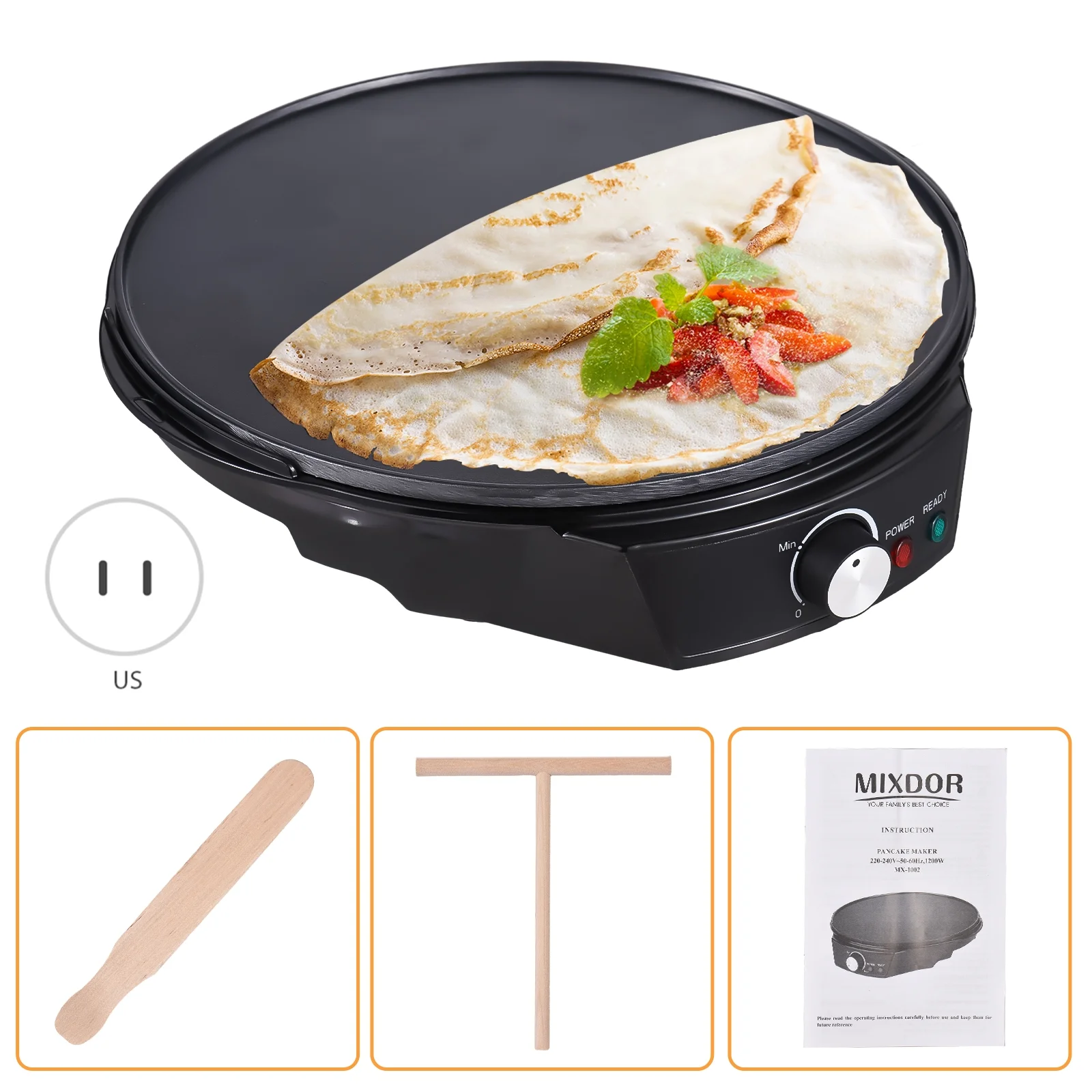Dazzduo Electric cake bell,Roti Blintzes Includes maker pancake maker Pancake Roti Blintzes Includes Wooden Batter Celsius Temperature Non-stick 1200W 50-210 Celsius maker maker 11 Maker 1200W 50-210