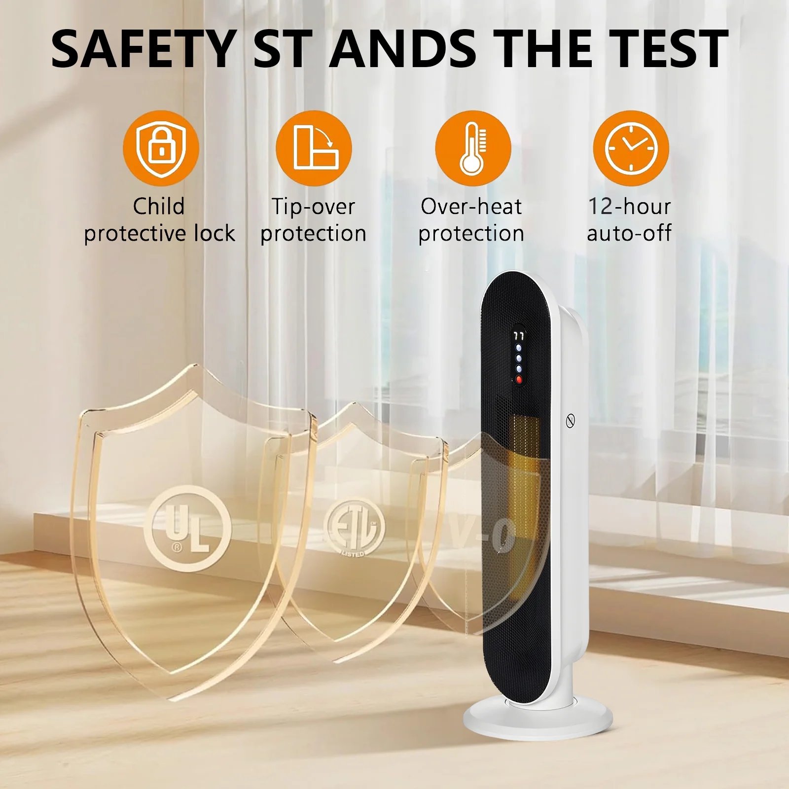 HONGGE Space Heaters for Inside, Portable Electric Heater for Home with Thermostat, 1-12H Timer, Safety Protection, White