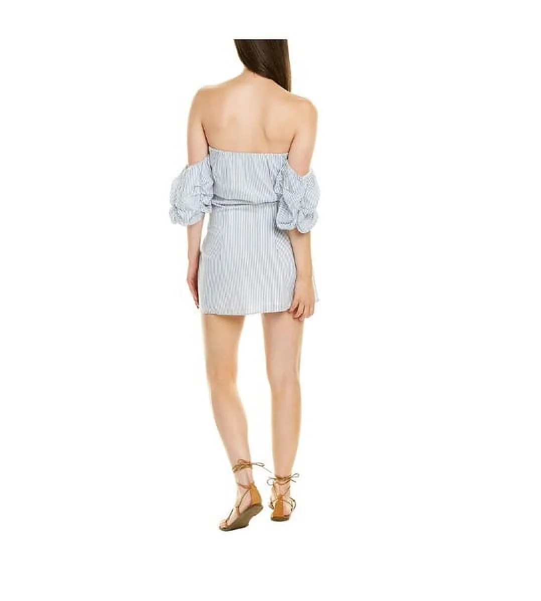 Lovers+Friends Strapless Cold-Shoulder Sleeve Striped Belted Dress Blue M, $178