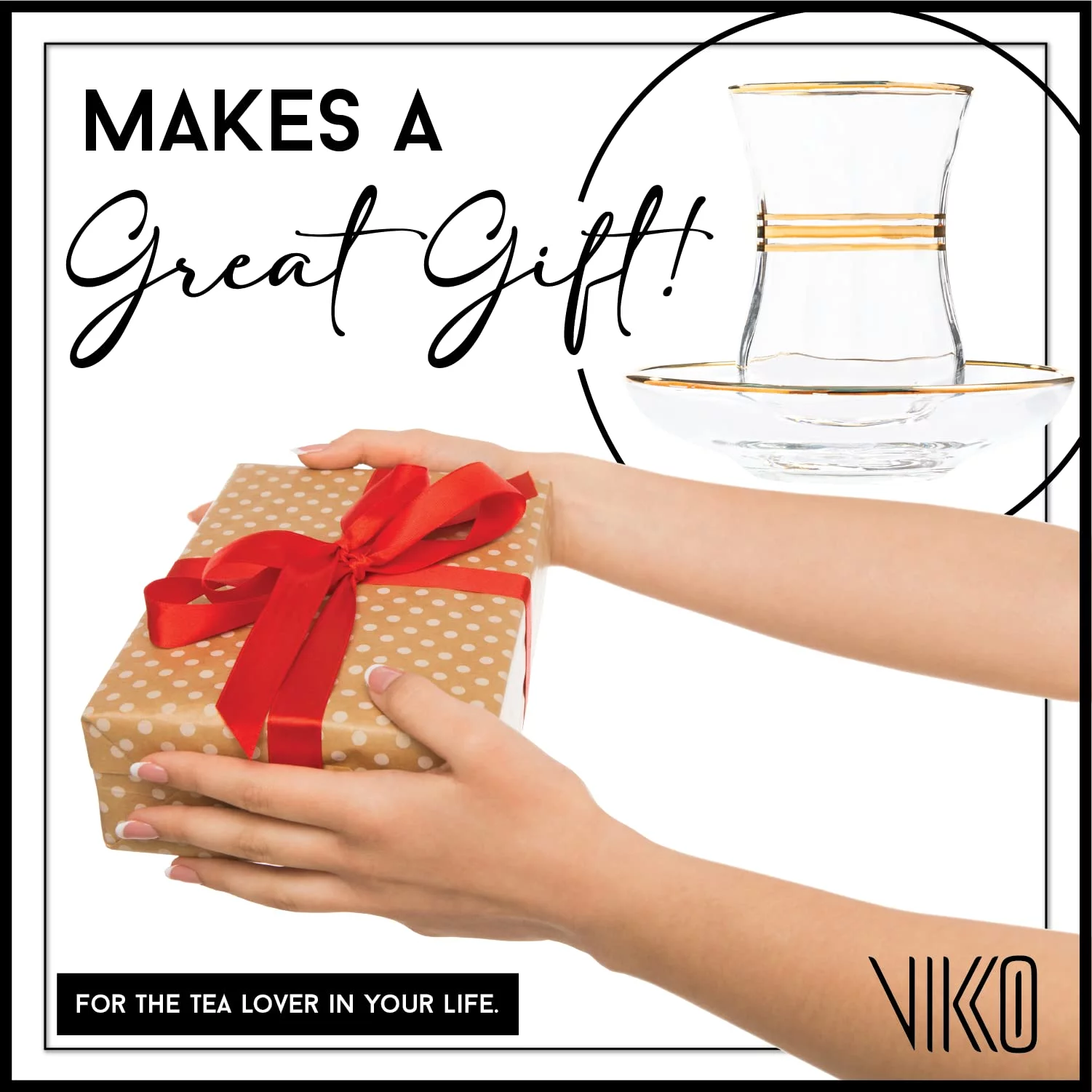 Vikko Turkish Tea Glasses & Saucers, 4 Oz Authentic Turkish Tea Cups,Set of 6 Clear Glass Tea Cups And Saucers, Gold Accented Turkish Tea Cup Set, 6 Cups and 6 Plates