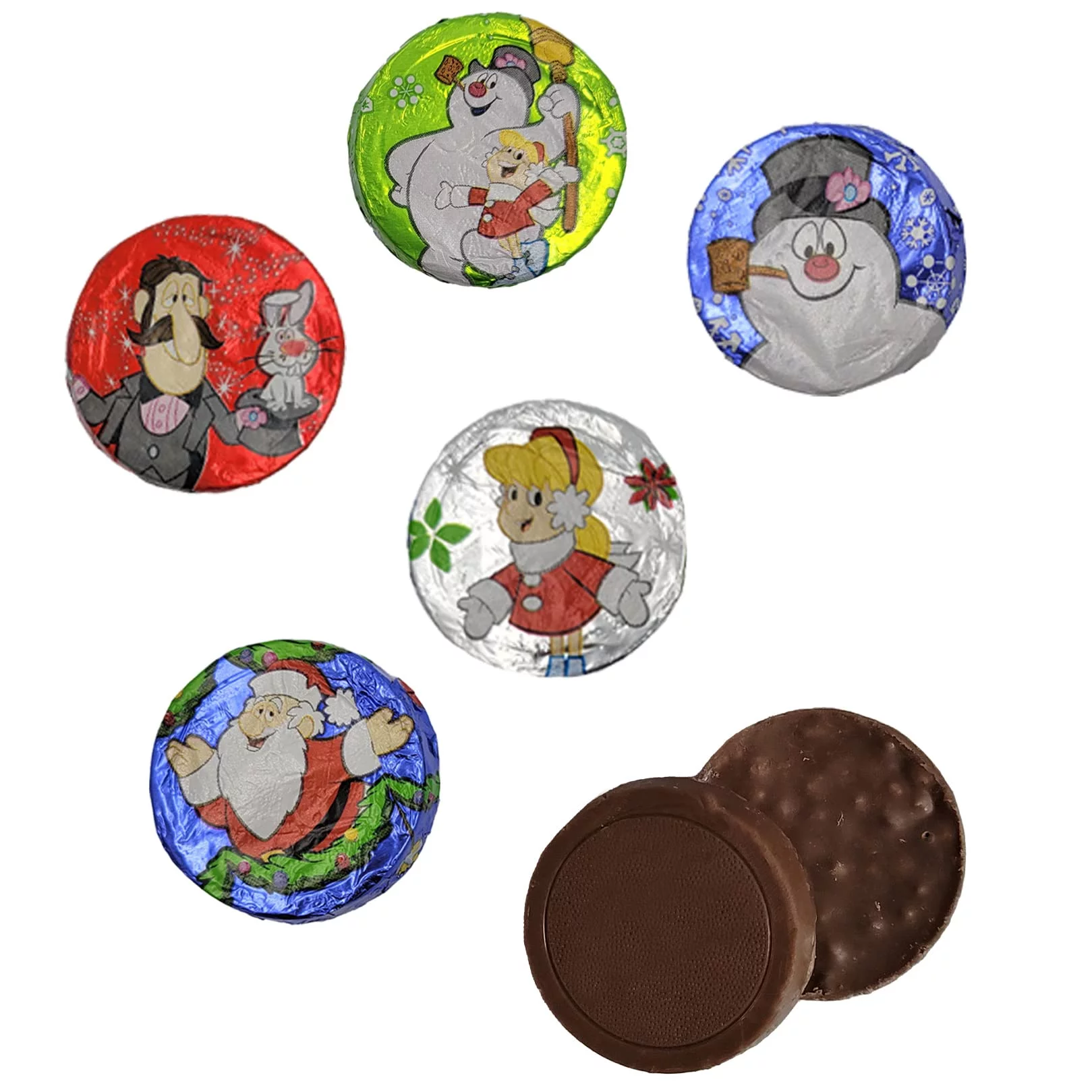 Christmas Milk Chocolate Snowman Themed Discs, Double Crisps, Party Bag Fillers, Individually Wrapped Foils, Kosher Certified Dairy (5 Pounds (Bulk))