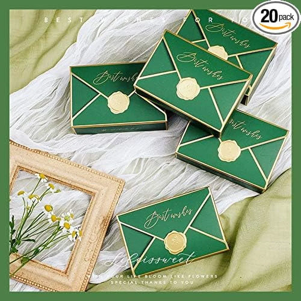 POTTIIS 20Pcs Candy Box Cookie Gift Boxes，Romantic Wedding Favors Cute Chocolate Box for Wedding Bridal Birthday Party Supplies - Green…