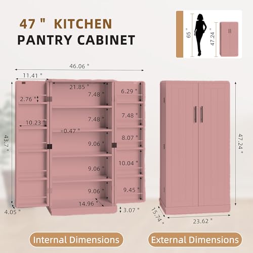 Shintenchi Kitchen Pantry Cabinet,5 - Layer Storage Cupboard with Adjustable Shelves for Organizing and Storing Food Items,47'' Versatile Buffet Sideboard for Kitchen, Bathroom and Laundry,White