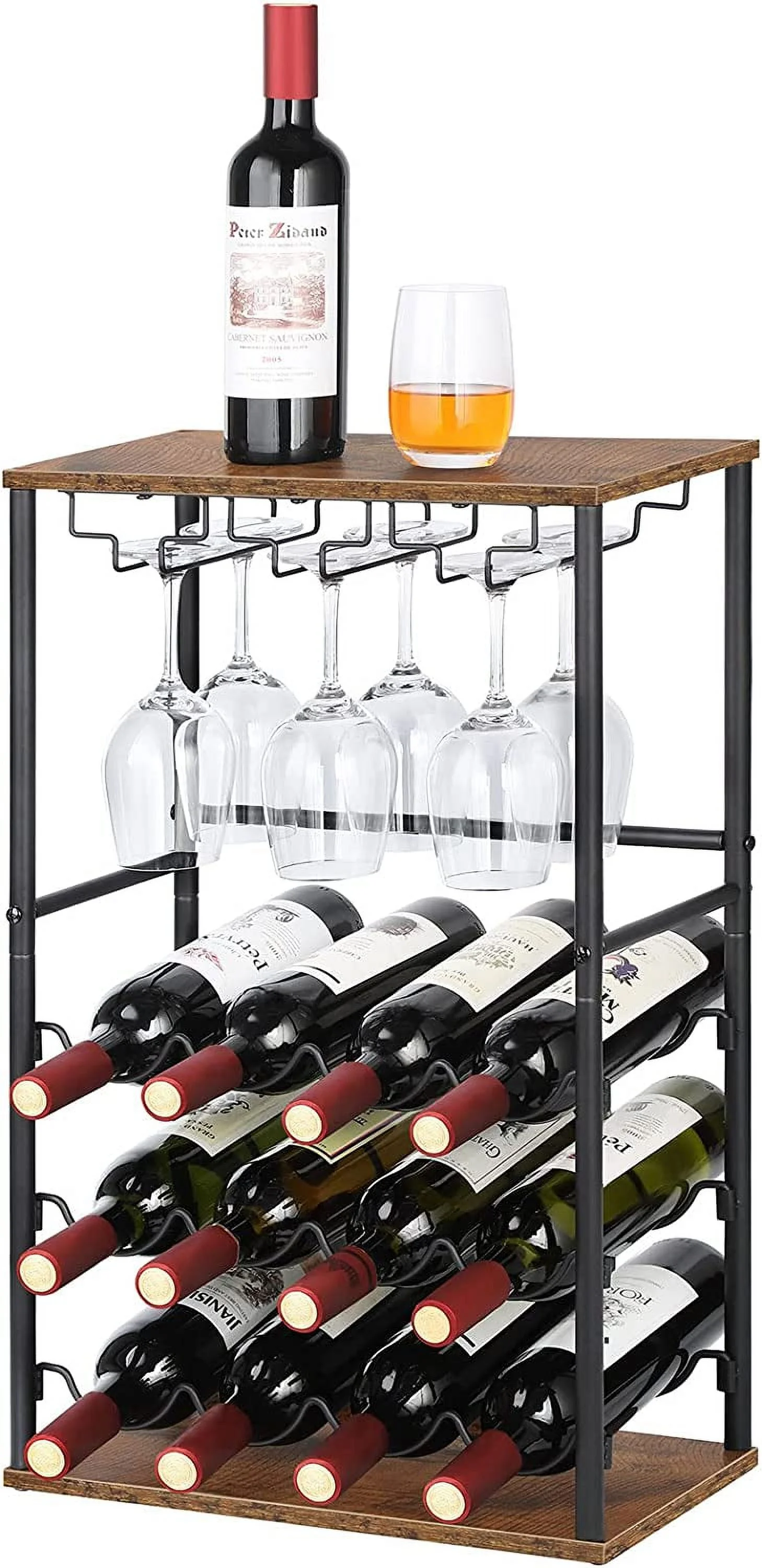 Oumilen 7.11 lb. Countertop Brown Wine Bar Rack, Holds 12 Bottles and 6 Glasses