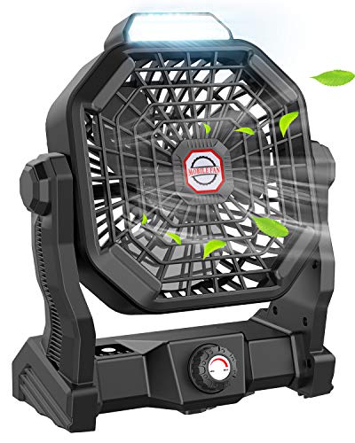 Camping Fan with LED Lantern, 36 Hours 9 Inch Portable Rechargeable Battery Powered Fan with Stepless Speed and Quiet Battery Operated for Picnic, Barbecue, Fishing, Travel, Home, Tent