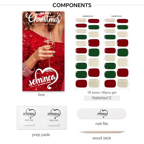 Semi Cured Gel Nail Strips-Easy Apply Christmas Gel Nail Stickers Holiday Semi Cured Manicure Strips with Sparkling Xmas Designs (Classic Yule)