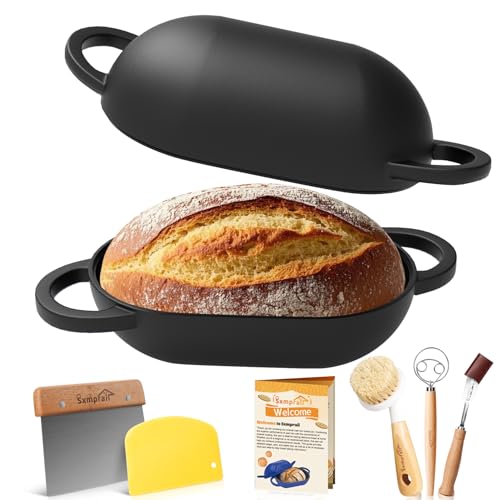 Enameled Cast Iron Oval Bread Oven with Non-Stick Silicone Liner, 2QT, Black, Mini Oval Homemade Sourdough Dutch Oven with Lid, Artisan Bread Loaf Pan for Homemade Bread Five-Years Free Replacement