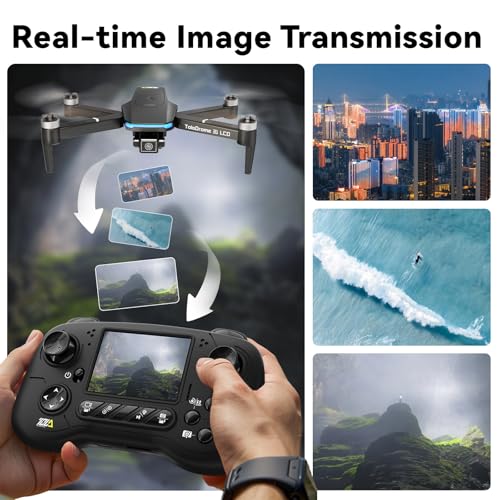 TD31LCD Drone with Camera for Adults, Drones with LCD Screen Remote Control, Real-time Transmission, Brushless Motor, Fine Tuning Function, Headless Mode, Foldable Drone for Beginners