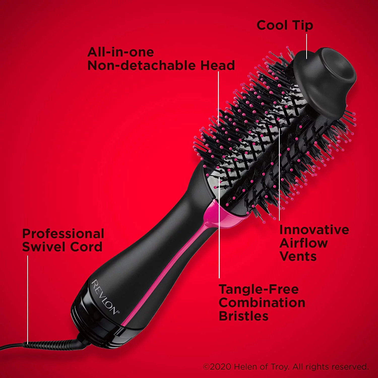 Revlon One-Step Hair Dryer And Volumizer Hot Air Brush, Black, Packaging May Vary