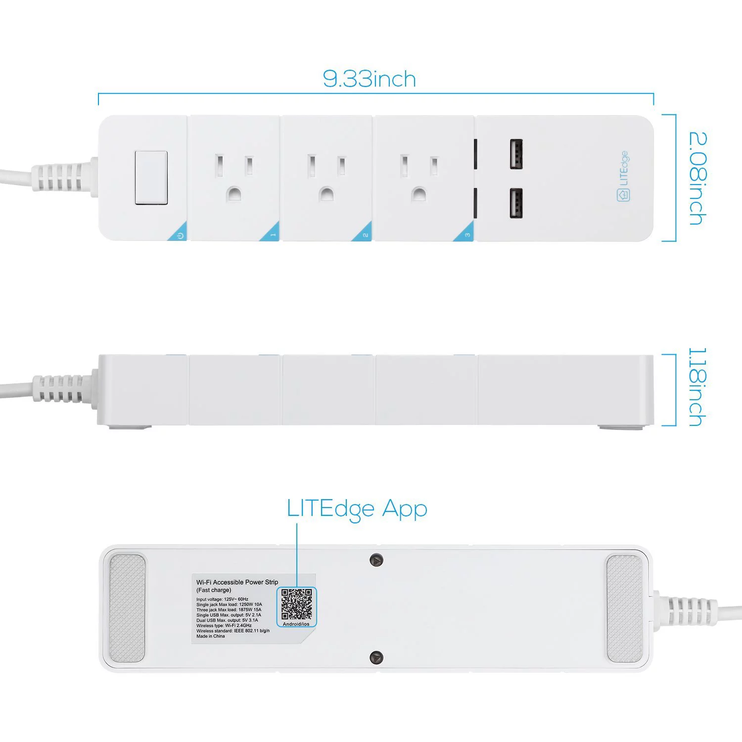 Smart Power Strip, 3 AC Outlets 2 USB Ports, Smart Outlet Strip, Surge Protected