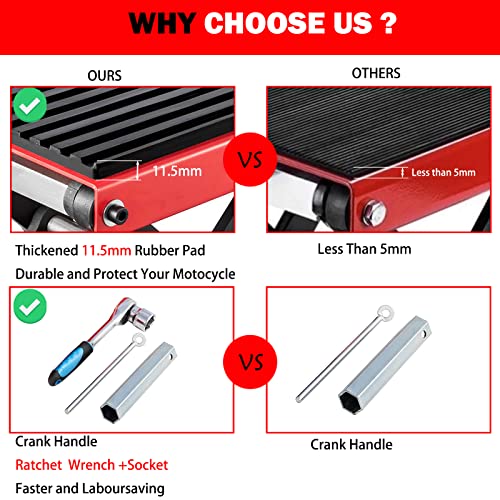 CXRCY 1200 LBS Motorcycle Lift Scissor Jack Upgraded Dirt Bike ATV Steel Motorcycle Hoist Stand with Ratchet Wrench,Crank Handle,Thickened Rubber Pad,Wide Deck