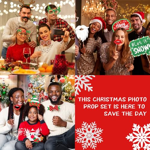 40Pcs Christmas Photo Booth Props, Christmas Party Favors, Fun Santa Gingerbread Snowman Holiday Prop for Photoshoot, Xmas Backdrop Accessories for Holiday Winter Party Supplies