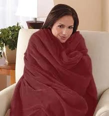 Sunbeam Electric Heated Throw Blanket Microplush Washable with 3-Heat Setting Auto-Off Controller, (Garnet Red)