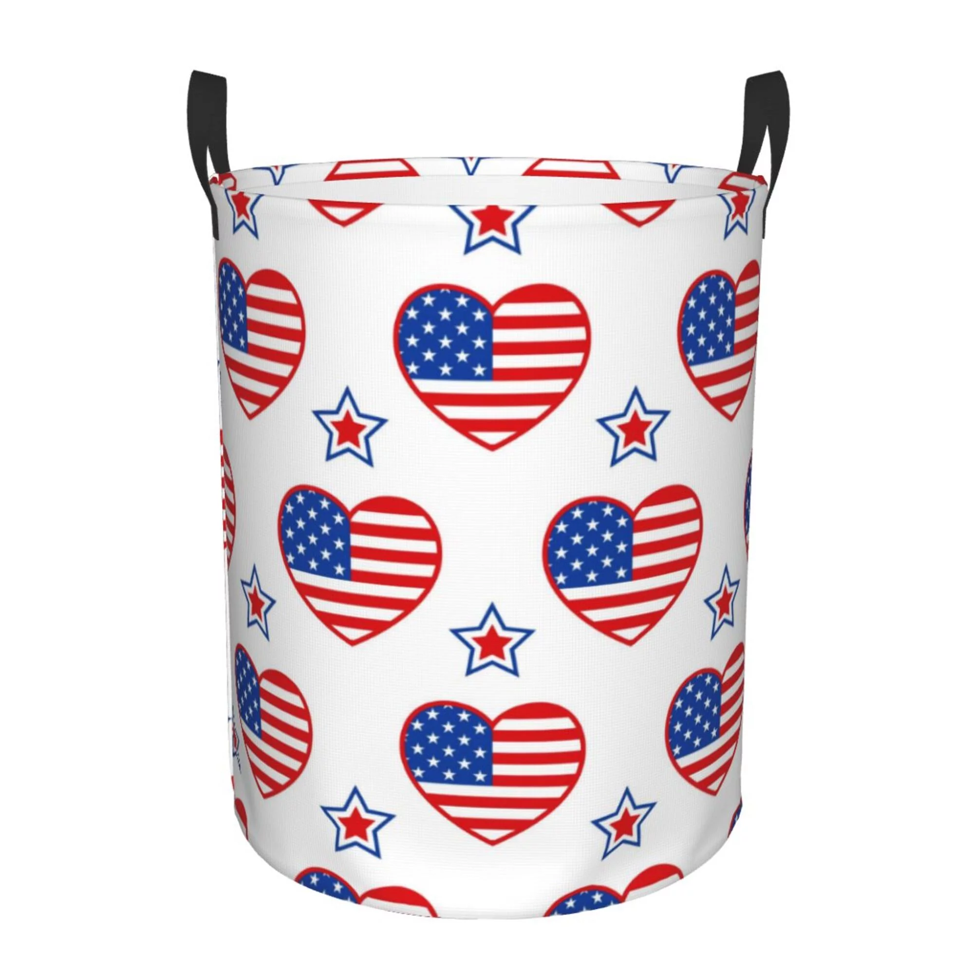 XMXY Round Laundry Basket Organizer, American Ornament Patriotic Star Waterproof Collapsible Dirty Clothes Basket Laundry Hamper, Medium Size
