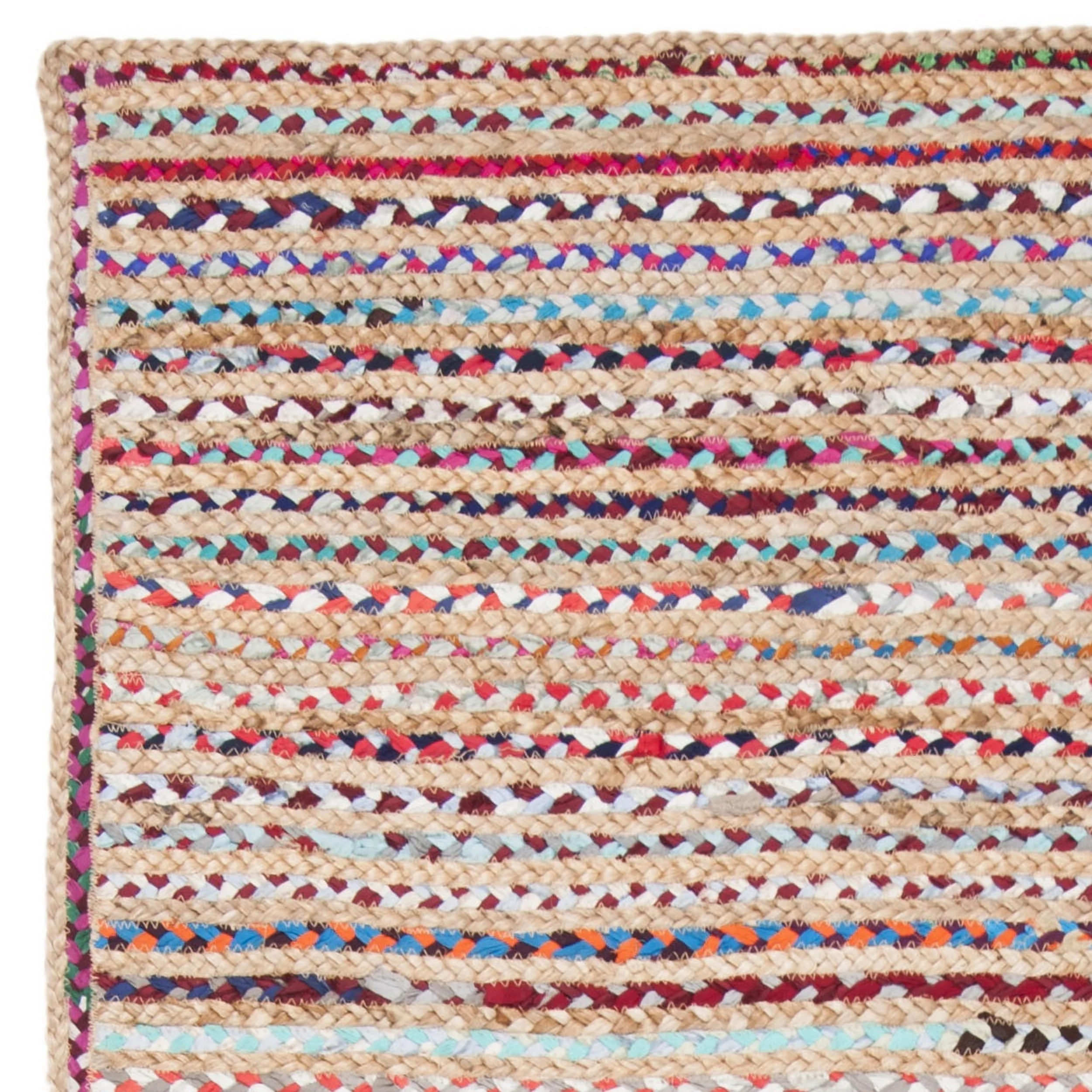 SAFAVIEH Cape Cod Jaylen Braided Striped Jute Area Rug, 8' x 10', Natural/Multi