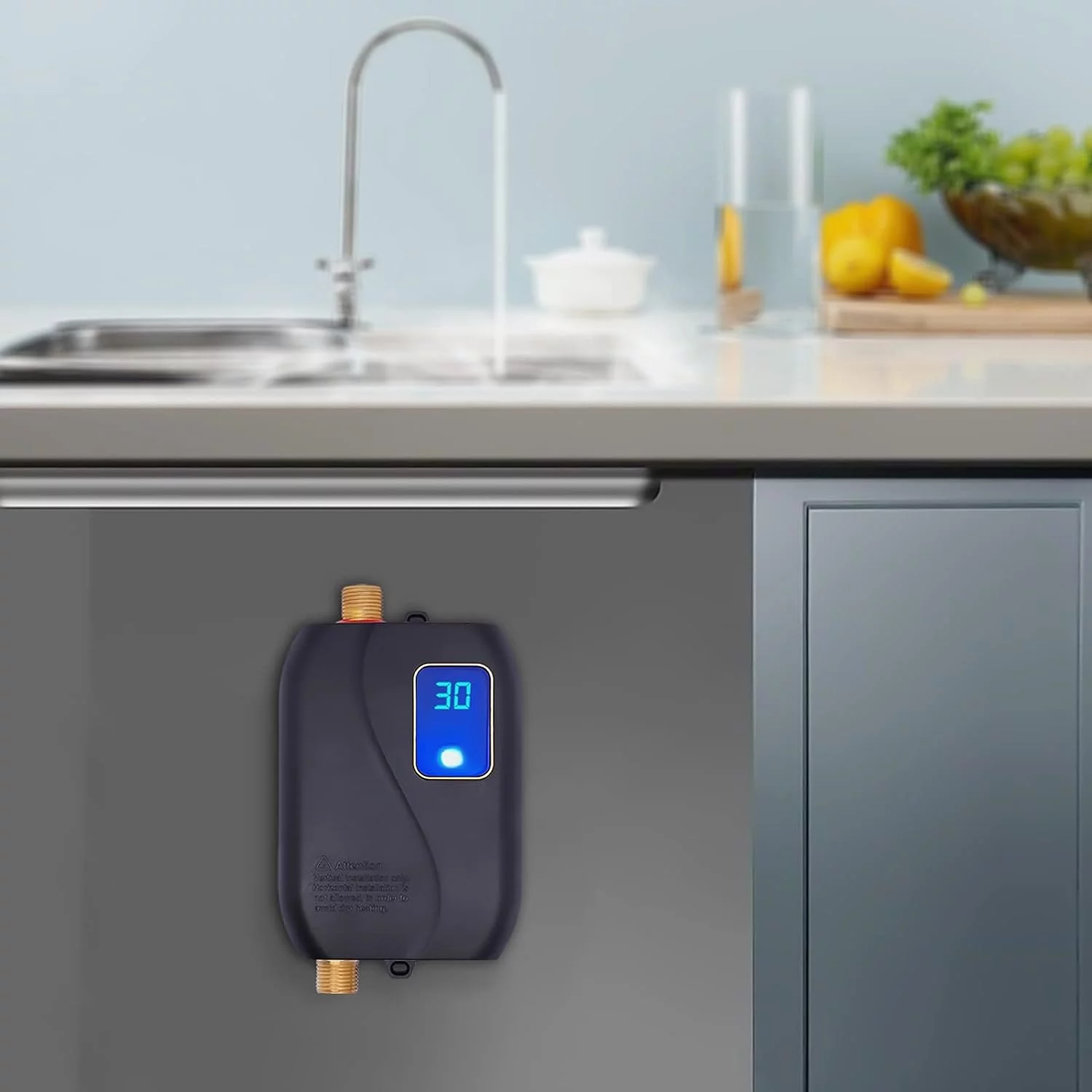 OUKANING Thermostatic Tankless Electric Water Heater 110V 3000W Mini Instant Hot Water