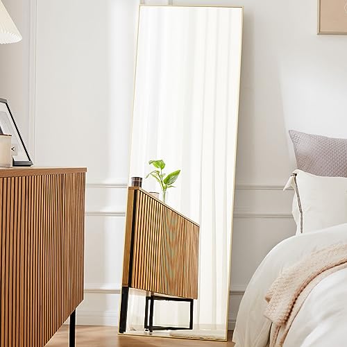 DUMOS Arched Full Length Mirror with Stand Floor Standing Aluminum Frame for Bedroom Body Hanging Leaning Modern Simple Home Decor Shatter-Proorf Nano Glass Wall Living Room Cloakroom Black 59