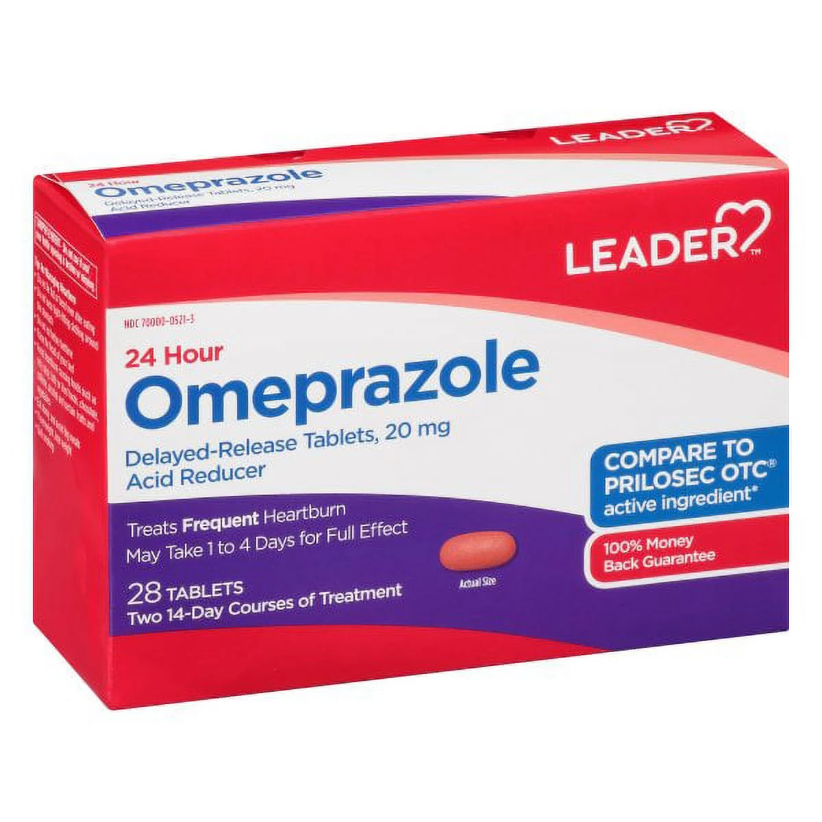 Leader 24 Hour Omeprazole 20mg, 28 tablets, delayed release