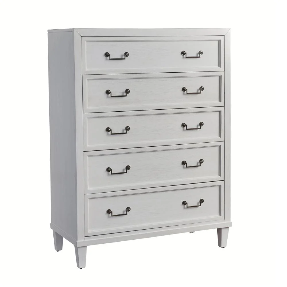 American Woodcrafters Dunescape Wood 5-drawer Chest in Antiqued Silver/White