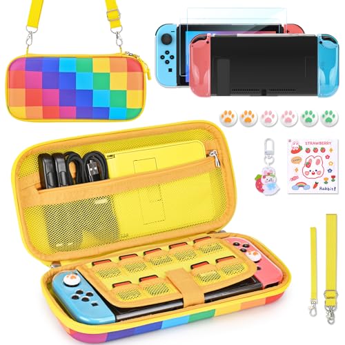 Younik Switch Accessories Bundle, 17 in 1 Purple Switch Accessories Kit for Girls Include Switch Carrying Case, Adjustable Stand, Protective Case for Switch Console & J-Con
