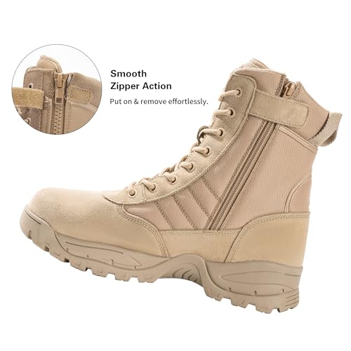 Men's Military Tactical Combat Boots Side Zipper Work Motorcycle Boots 8 inch