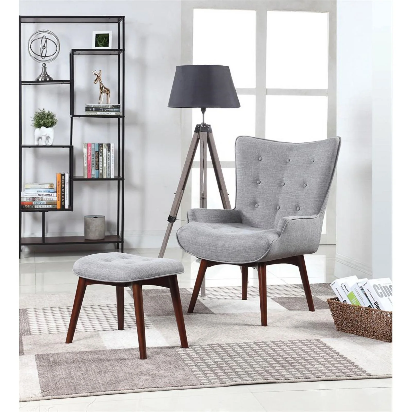 Willow Upholstered Accent Chair with Ottoman Grey and Brown