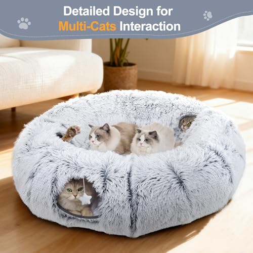 Cat Tunnel Bed for Indoor Cats, L Christmas Tree Skirts Washable Warm Soft Indoor Cat Donut Tunnel, Multifunctional Cat Interactive Playground Toys for Felines Pet Christmas Tree Decoration