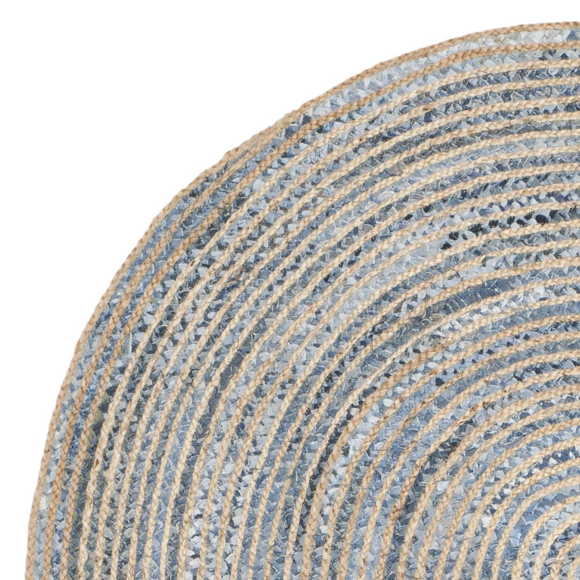 SAFAVIEH Cape Cod Andrina Braided Striped Jute Area Rug, 6' x 6' Round, Natural/Blue