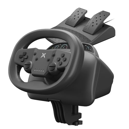 NBCP Wireless Racing Wheel with Pedal – Steering Wheel for Switch, PS4/PS3, PC, iOS, Android – 270° Rotation, Dual Vibration, Bluetooth 5.0, Race Game Controller