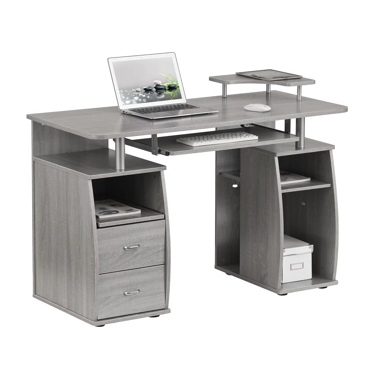 Techni Mobili Complete Computer Workstation Desk with Storage, Grey