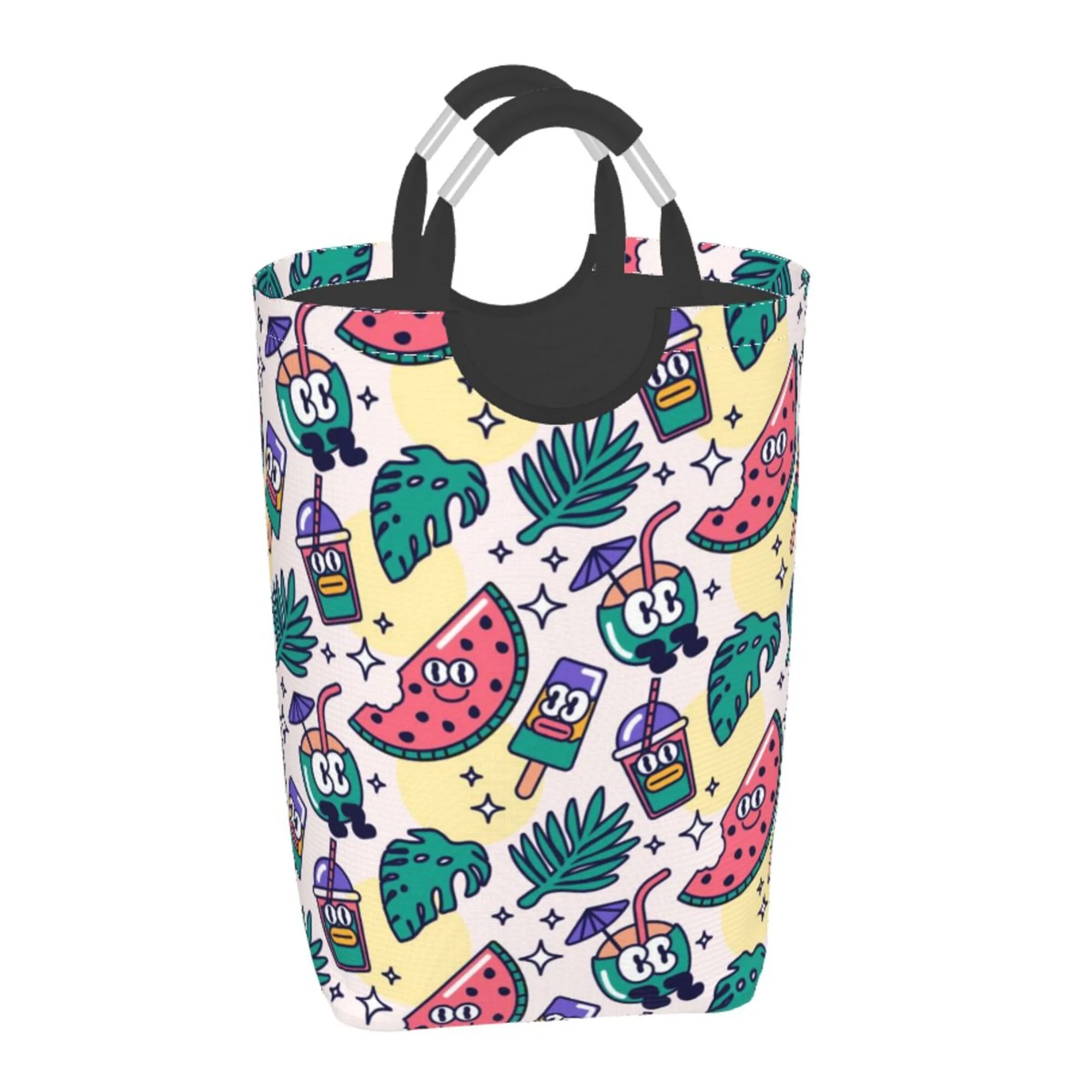 XMXY Cool Cartoon Watermelon Ice Cream Rectangular Laundry Basket Organizer, Collapsible Tall Clothes Hampers for Laundry with Handles