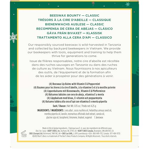 Burt's Bees Christmas Gifts, 4 Lip Balms Stocking Stuffers Products, Beeswax Bounty Fruit Mix - Watermelon, Pomegranate, Dragonfruit Lemon & Sweet Peach (4-Pack)