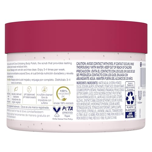 Dove Exfoliating Body Polish Crushed Cherries & Chia Milk Skin Care for Revitalized Skin Formulated with 1/4 Moisturizing Cream 10.5 oz