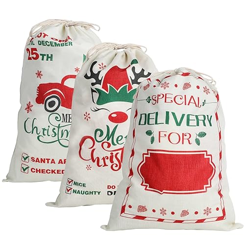 CCINEE 3Pack Christmas Santa Sacks Christmas Gift Bags with Drawstring 26