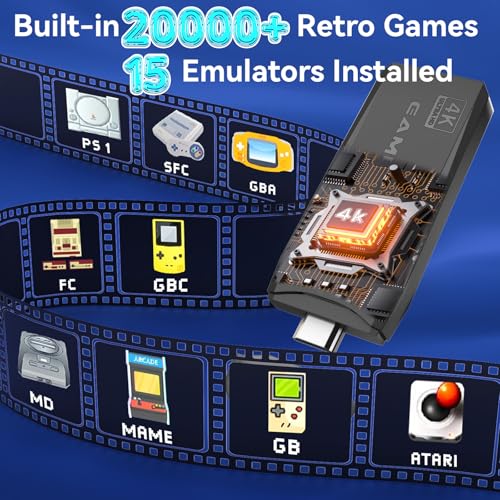 Upgraded Retro Gaming Console, Retro Game Stick, Wireless Retro Game Console with 20000+ Games & 15 Emulators, Retro Drive Game Stick 4K HDMI Output, 2.4GHz Wireless Controllers for TV Plug and Play