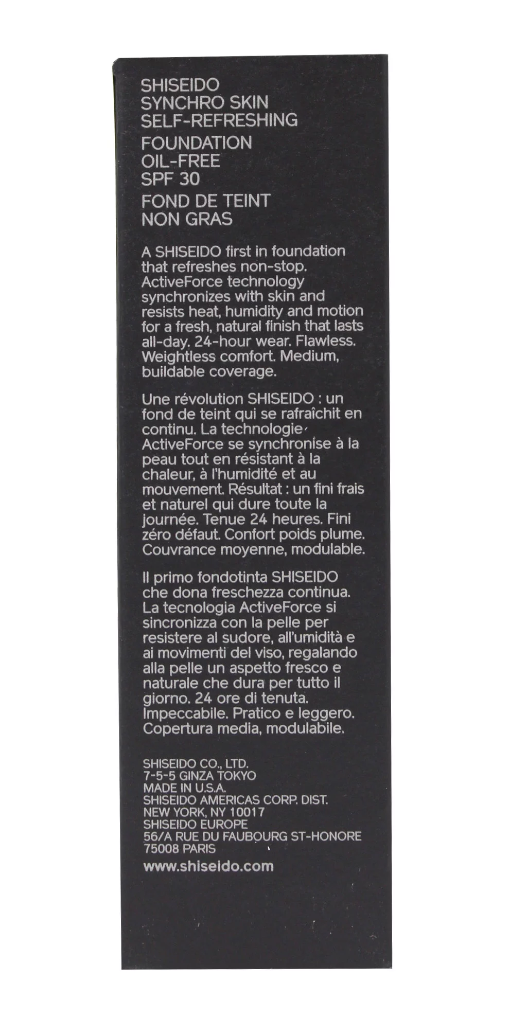 SHISEIDO SYNCHRO SKIN FOUNDATION 1.0 OZ CASHMERE SHISEIDO/SYNCHRO SKIN SELF -REFRESHING FOUNDATION (260) CASHMERE 1.0 OZ (30 ML) OIL-FREE SPF 30
