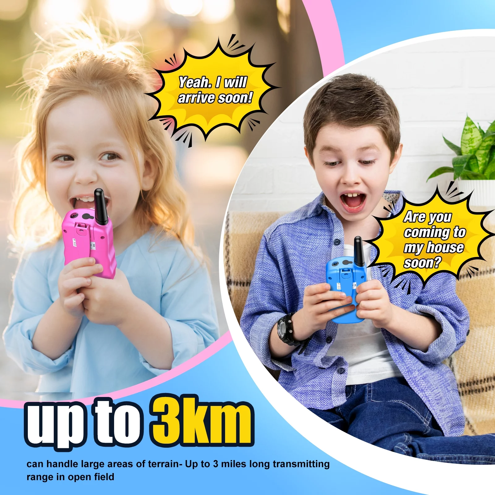 Kids Walkie Talkies 3 Packs, 2 Way Radio, 3 KM Long Range, Clear Sound 22 Channels Toy for Boys Girls 3-12 Years Old Easter Gifts for Kids Best Gift