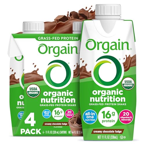 Orgain Organic Nutritional Protein Shake, Creamy Chocolate Fudge - 16g Grass Fed Whey Protein, Meal Replacement, 20 Vitamins & Minerals, Fruits & Vegetables, Gluten Free, Non-GMO, 11 Fl Oz (12 Pack)