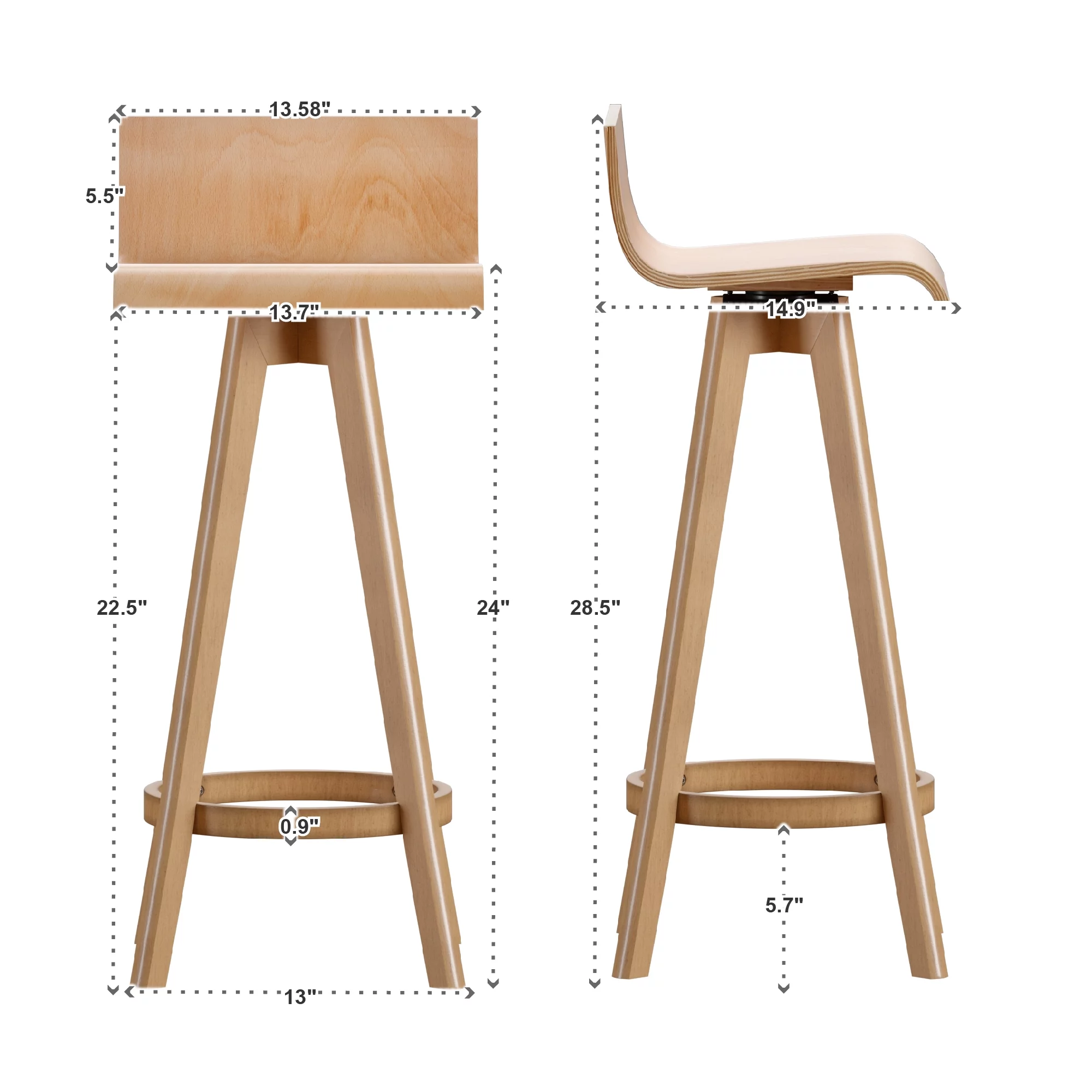 Weston Home Aleksi Modern Wood 24-inch Swivel Counter Stool, Set of 2, Natural