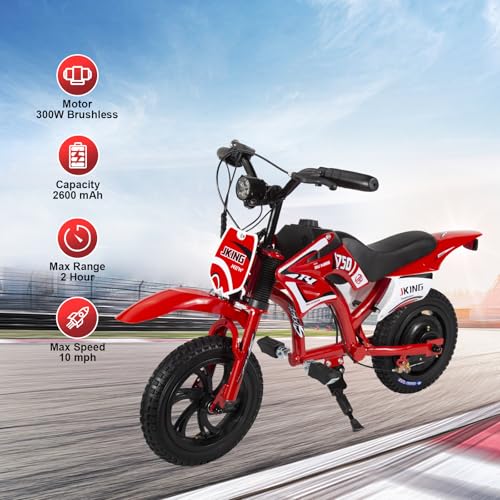 Kids Motorcycle,C6 Kids Electric Dirt Bike,Electric Motorcycle for Kids12-inch 300W brushless Motor,3-Speed LCD Display,10 MPH Top Speed,LED Brushless Controller + Moto Sound，8 Miles Range,Orange
